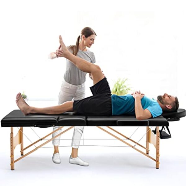 EFAN Table de Massage Pliante 3 Section avec Sac de Transport Lit de Massage Portable en Bois Table Cosmétique Pliable Réglable en Hauteur (Jusqu'à 230kg) - 62 * 186cm – Image 10