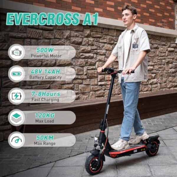 EVERCROSS A1 500W Trottinette Electrique Adulte, 10" Pliable Scooter Électrique Adulte App Control, 48V 14Ah Autonomie 50km, 3 Modes de Vitesse Trottinette Électrique – Image 3
