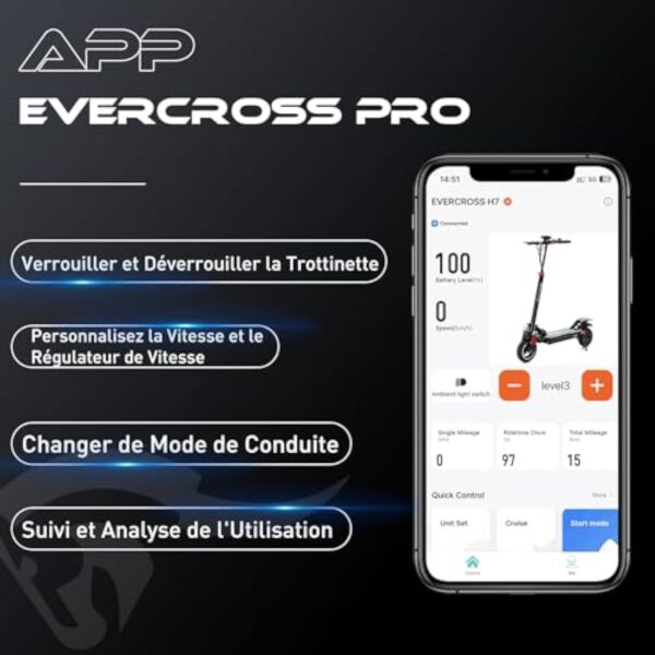 EVERCROSS H7 Trottinette Électrique App,Scooter Electrique Adult,500W Moteur,45KM Batterie,Poid 32KG,Pliant Tout Terrain,10”Pneu Solide – Image 5