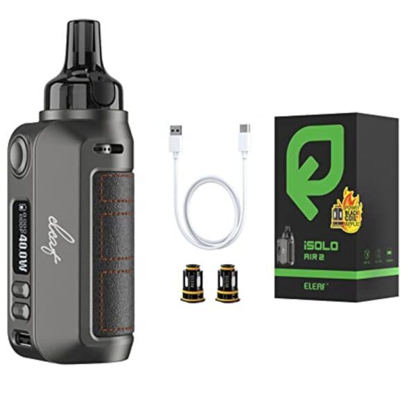 Eleaf iSOLO AIR 2 Kit Cigarettes électroniques Vape 1500mAh Batterie Cigarette Electronique Complet Kit, Top Fill Atomiseur 2ml& 0,8ohm 1,2ohm Vape Résistance Sans nicotine ni tabac, Black – Image 2