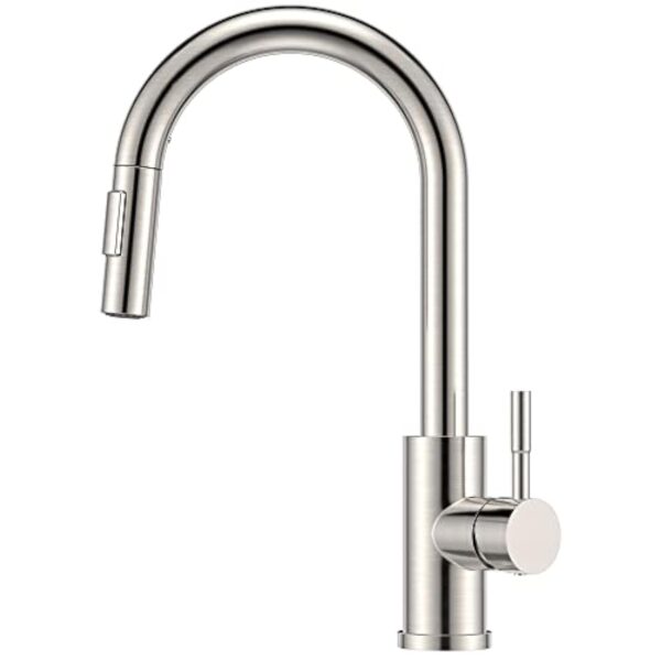 FORIOUS Robinet Cuisine, Mitigeur Cuisine Douchette Evier Cuisine Pivotant à 360° d'Évier à Arc Élevé Pulvérisateur Escamotable 2 Modes, Acier Inoxydable