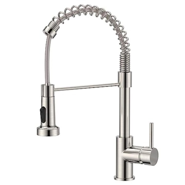 FORIOUS Robinet Cuisine, Mitigeur Cuisine Avec Douchette Pivotant à 360° d'Évier à Arc Élevé Pulvérisateur Escamotable 2 Modes, Acier Inoxydable
