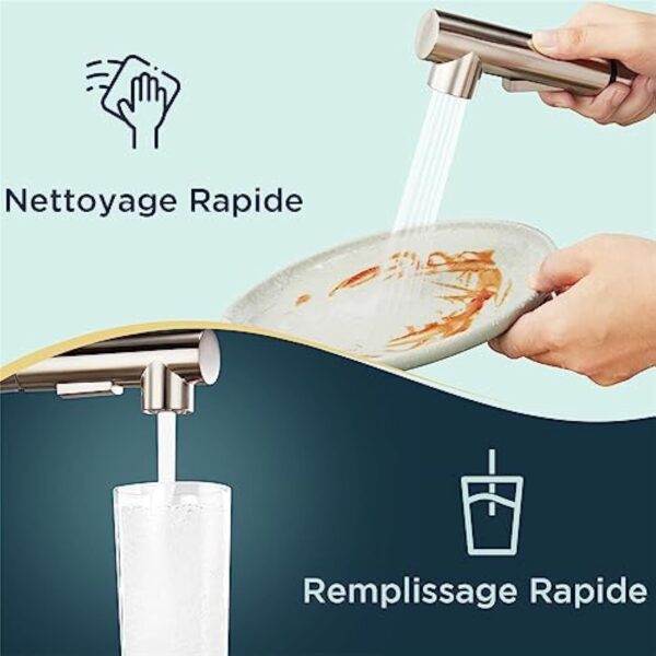 FORIOUS Robinet Cuisine Douchette avec 2 Modes de Pulvérisation, Mitigeur Cuisine avec Douchette Extractible Rotatif à 360° Froid & Chaud Disponible, Acier Inoxydable – Image 5