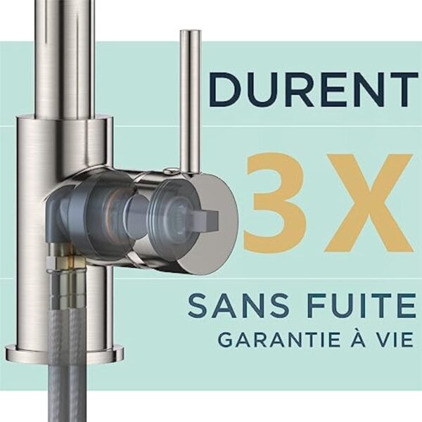 FORIOUS Robinet Cuisine, Mitigeur Cuisine Avec Douchette Pivotant à 360° d'Évier à Arc Élevé Pulvérisateur Escamotable 2 Modes, Acier Inoxydable – Image 10