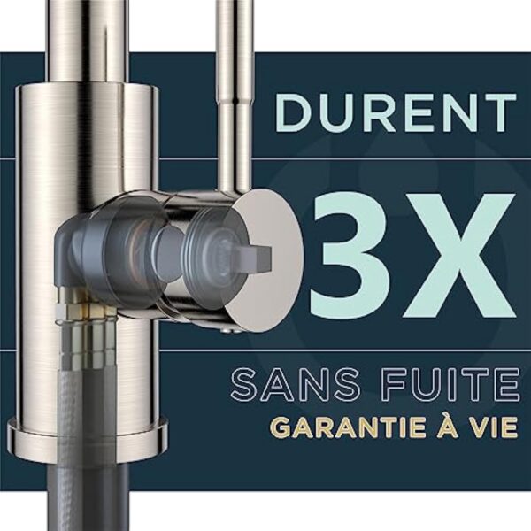 FORIOUS Robinet Cuisine, Mitigeur Cuisine Douchette Evier Cuisine Pivotant à 360° d'Évier à Arc Élevé Pulvérisateur Escamotable 2 Modes, Acier Inoxydable – Image 10
