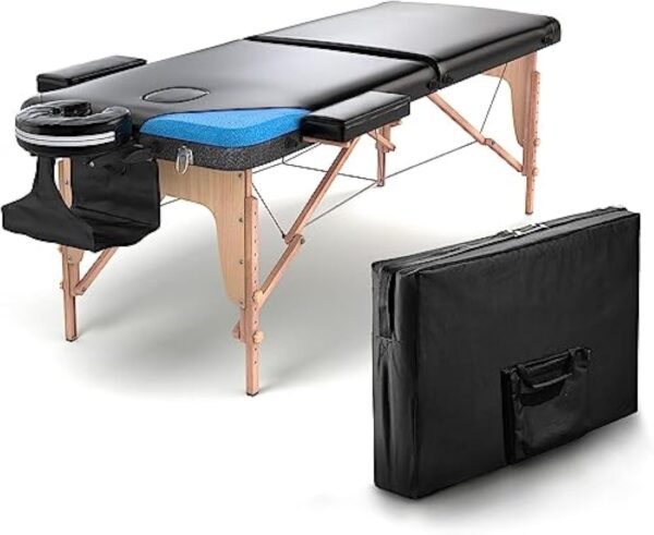 Fenixshop24 - Table de Massage Professionnelle 2 Zone en Bois de hêtre Pliable et transportable Hauteur réglable Compris Sac de Transport lit de Massage pour physiothérapie, esthéticienne COD-04 – Image 2
