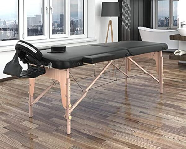 Fenixshop24 - Table de Massage Professionnelle 2 Zone en Bois de hêtre Pliable et transportable Hauteur réglable Compris Sac de Transport lit de Massage pour physiothérapie, esthéticienne COD-04 – Image 8