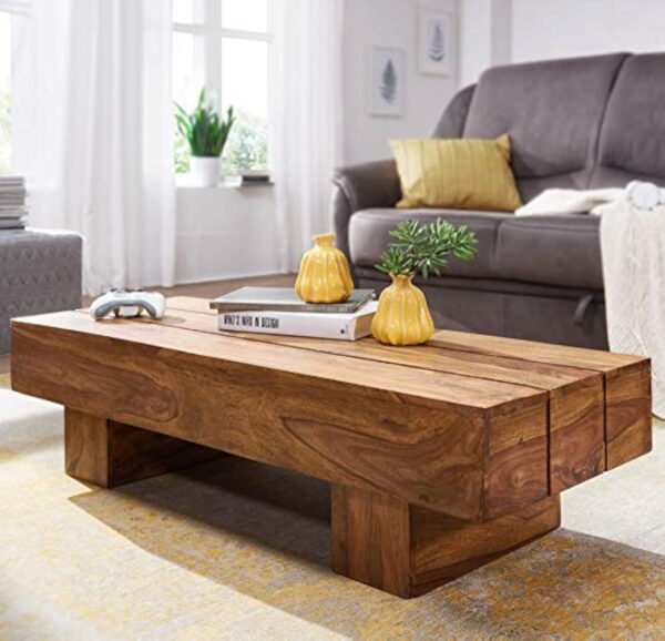 FineBuy Table Basse Bois Massif Sheesham Table de Salon 120 x 30 x 45 cm | Table d'appoint Style Maison de Campagne | Meubles en Bois Massif Naturel Table de Sofa | – Image 3