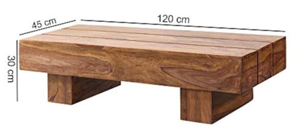 FineBuy Table Basse Bois Massif Sheesham Table de Salon 120 x 30 x 45 cm | Table d'appoint Style Maison de Campagne | Meubles en Bois Massif Naturel Table de Sofa | – Image 4