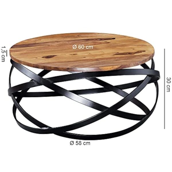 FineBuy Table Basse Bois Massif Sheesham Table de Salon 60 x 30 x 60 cm | Table d'appoint Style Industriel | Meubles en Bois Naturel Table de Sofa Cadre en métal – Image 4