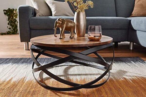 FineBuy Table Basse Bois Massif Sheesham Table de Salon 60 x 30 x 60 cm | Table d'appoint Style Industriel | Meubles en Bois Naturel Table de Sofa Cadre en métal – Image 5