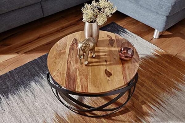 FineBuy Table Basse Bois Massif Sheesham Table de Salon 60 x 30 x 60 cm | Table d'appoint Style Industriel | Meubles en Bois Naturel Table de Sofa Cadre en métal – Image 6