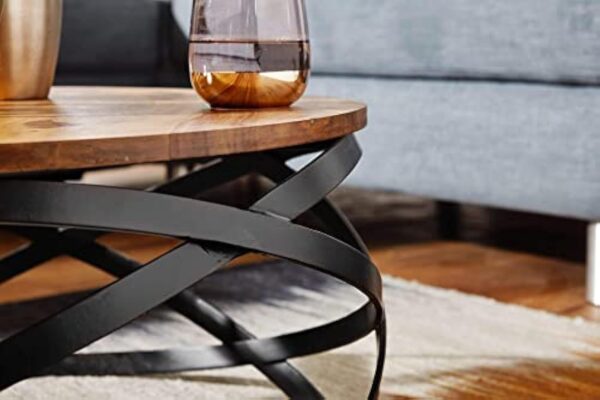 FineBuy Table Basse Bois Massif Sheesham Table de Salon 60 x 30 x 60 cm | Table d'appoint Style Industriel | Meubles en Bois Naturel Table de Sofa Cadre en métal – Image 7