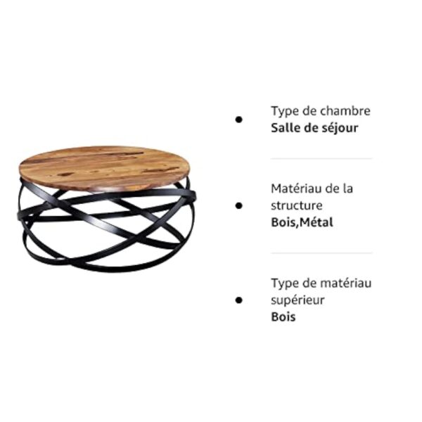 FineBuy Table Basse Bois Massif Sheesham Table de Salon 60 x 30 x 60 cm | Table d'appoint Style Industriel | Meubles en Bois Naturel Table de Sofa Cadre en métal – Image 8