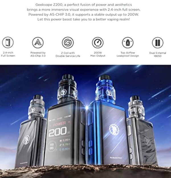 GEEKVAPE Z200 Vape Kit - Z200 Box Mod 200W + GEEKVAPE Z Sub Ohm 2021 Réservoir 5.5ml (Z0.15 XM + Z0.4 Coil) E-Cigarette - Sans Batterie – Image 3