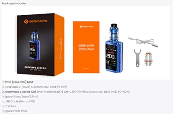 GEEKVAPE Z200 Vape Kit - Z200 Box Mod 200W + GEEKVAPE Z Sub Ohm 2021 Réservoir 5.5ml (Z0.15 XM + Z0.4 Coil) E-Cigarette - Sans Batterie – Image 7