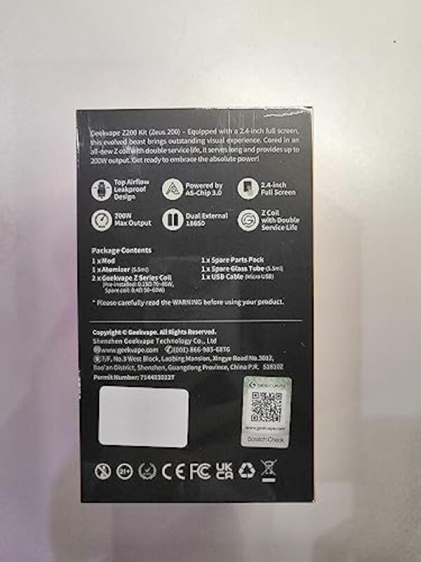 GEEKVAPE Z200 Vape Kit - Z200 Box Mod 200W + GEEKVAPE Z Sub Ohm 2021 Réservoir 5.5ml (Z0.15 XM + Z0.4 Coil) E-Cigarette - Sans Batterie – Image 10