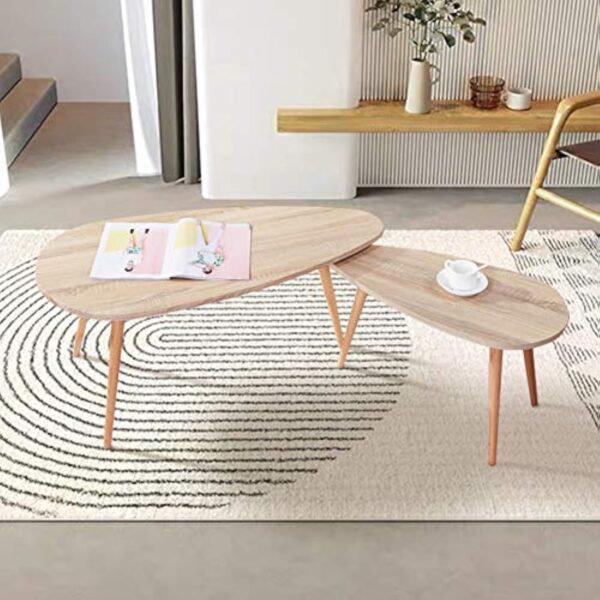 GOLDFAN Table Basse Bois Moderne Lot de 2 Table Basse Gigognes Triangulaire pour Salon, Bureau, Table d'appoint Design Scandinave, Couleur Chêne