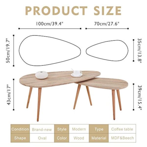 GOLDFAN Table Basse Bois Moderne Lot de 2 Table Basse Gigognes Triangulaire pour Salon, Bureau, Table d'appoint Design Scandinave, Couleur Chêne – Image 3