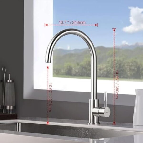 GRIFEMA G4008, Robinet de Cuisine ColdStart, Mitigeur Chaud et Froid à Poignée Unique, Rotation à 360°, Sortie d'Eau Haute, en Acier Inoxydable, Exclusivité Amazon – Image 3