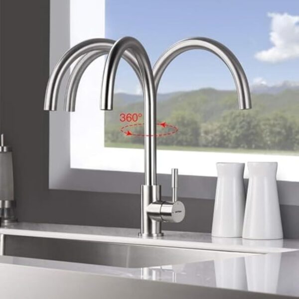 GRIFEMA G4008, Robinet de Cuisine ColdStart, Mitigeur Chaud et Froid à Poignée Unique, Rotation à 360°, Sortie d'Eau Haute, en Acier Inoxydable, Exclusivité Amazon – Image 4