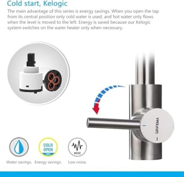 GRIFEMA G4008, Robinet de Cuisine ColdStart, Mitigeur Chaud et Froid à Poignée Unique, Rotation à 360°, Sortie d'Eau Haute, en Acier Inoxydable, Exclusivité Amazon – Image 5
