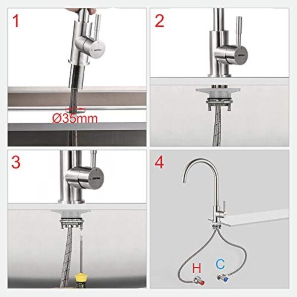 GRIFEMA G4008, Robinet de Cuisine ColdStart, Mitigeur Chaud et Froid à Poignée Unique, Rotation à 360°, Sortie d'Eau Haute, en Acier Inoxydable, Exclusivité Amazon – Image 6