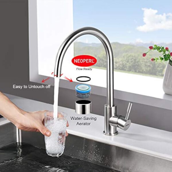 GRIFEMA G4008, Robinet de Cuisine ColdStart, Mitigeur Chaud et Froid à Poignée Unique, Rotation à 360°, Sortie d'Eau Haute, en Acier Inoxydable, Exclusivité Amazon – Image 7