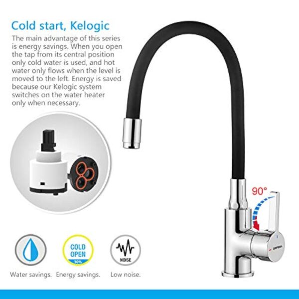 GRIFEMA Irismart, Robinet de Cuisine avec Bec Flexible, Mitigeur d'évier Monocommande, Chrome – Image 6