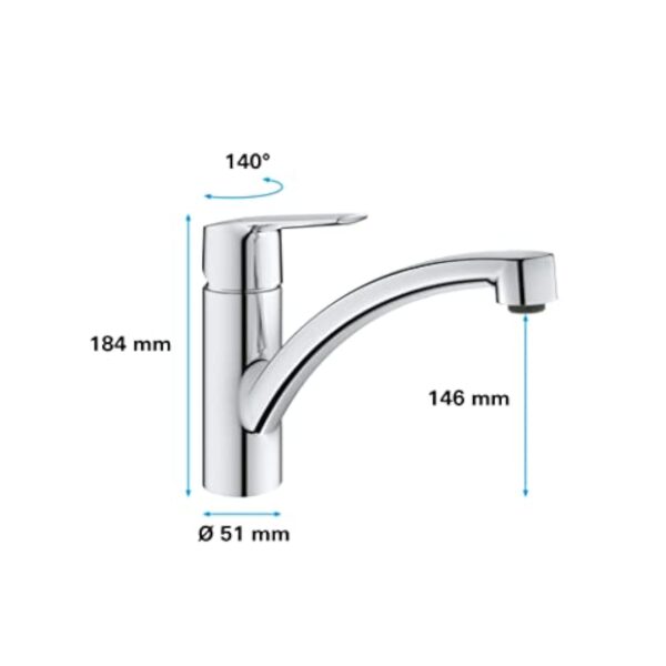 GROHE QUICKFIX Start Robinet de cuisine évier Start, rotation 140°, robinet de cuisine installation et nettoyage facile, chromé, 30530002 (Import Allemagne) – Image 7