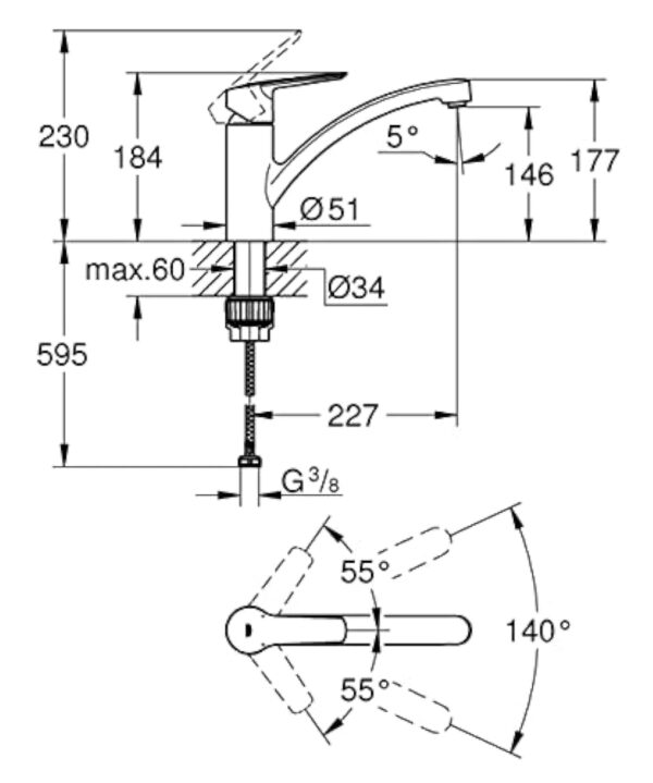 GROHE QUICKFIX Start Robinet de cuisine évier Start, rotation 140°, robinet de cuisine installation et nettoyage facile, chromé, 30530002 (Import Allemagne) – Image 8