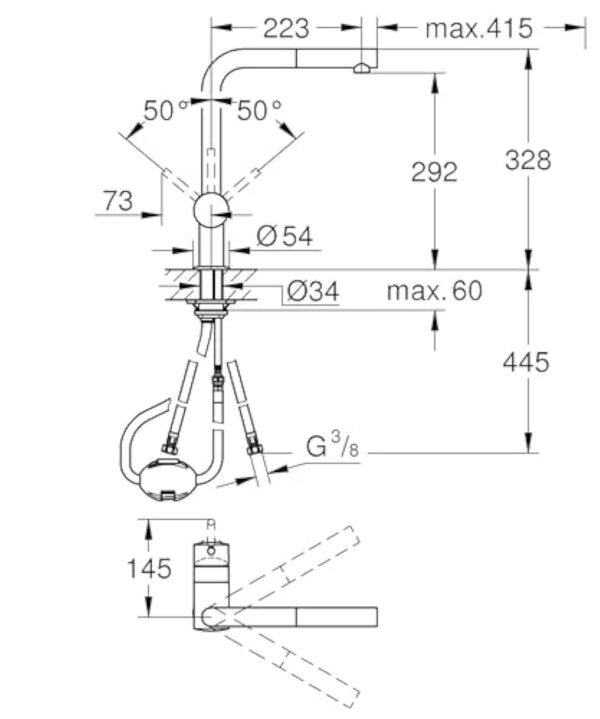 GROHE Robinet évier de cuisine Minta, mitigeur cuisine monocommande, robinet avec douchette extractible, installation rapide, chromé, 32168000 (Import Allemagne) – Image 4