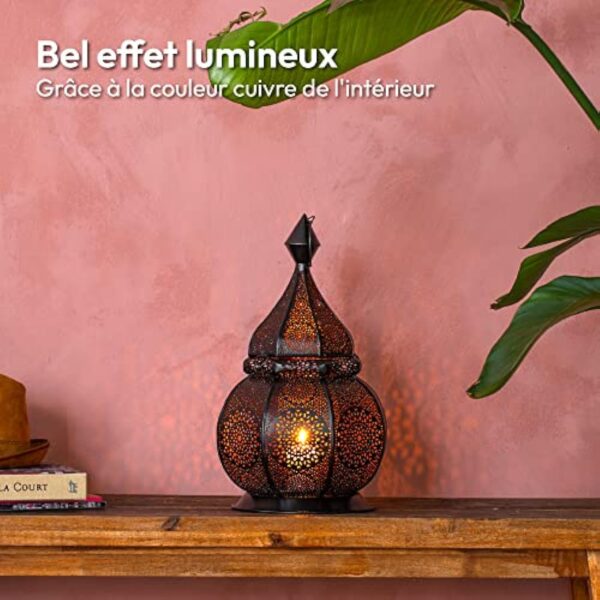 Gadgy Lanterne Marocaine | Porte Bougie Decorative | Decoration Orientale | Photophore pour Bougie et Lumières électriques | Objet Africain |Résistant au Vent | Lampe Orientale 36 x 20,5 cm – Image 4