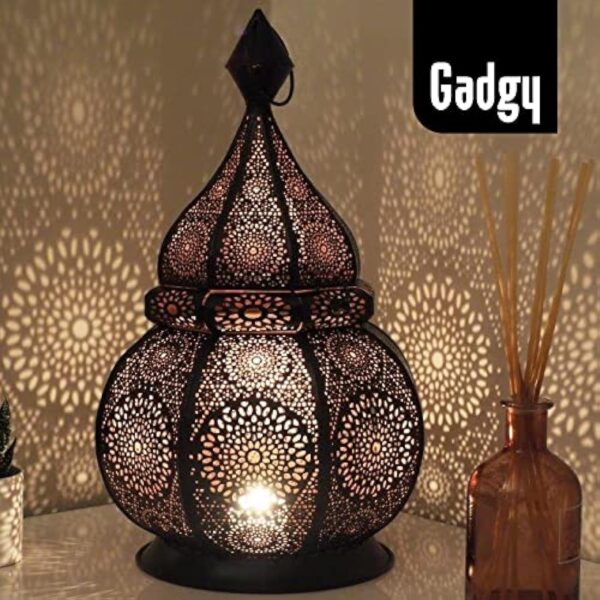 Gadgy Lanterne Marocaine | Porte Bougie Decorative | Decoration Orientale | Photophore pour Bougie et Lumières électriques | Objet Africain |Résistant au Vent | Lampe Orientale 36 x 20,5 cm – Image 10