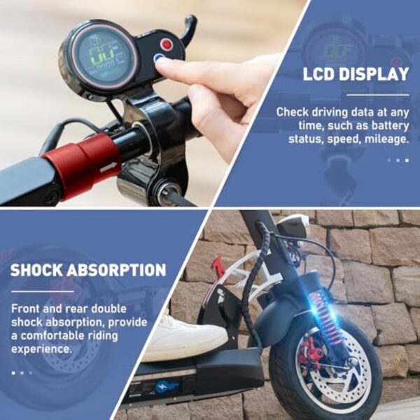 HITWAY Trottinette Électrique App Control, 10'' Scooter Electrique Pliable Adultes, E-Scooter avec Batterie 11,2AH/16,8AH, Moteur 800W, avec Clignotants,3 Modes de Vitesse, Vitesse Maximum 25KM/H – Image 3