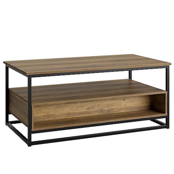HOCSOK Table Basse, Table Basse Salon, Table à Café Rectangulaire avec 2 Tiroirs et Étagères, Table Basse Industrielle en Bois et Métal, Marron, 108x58x48 cm – Image 5