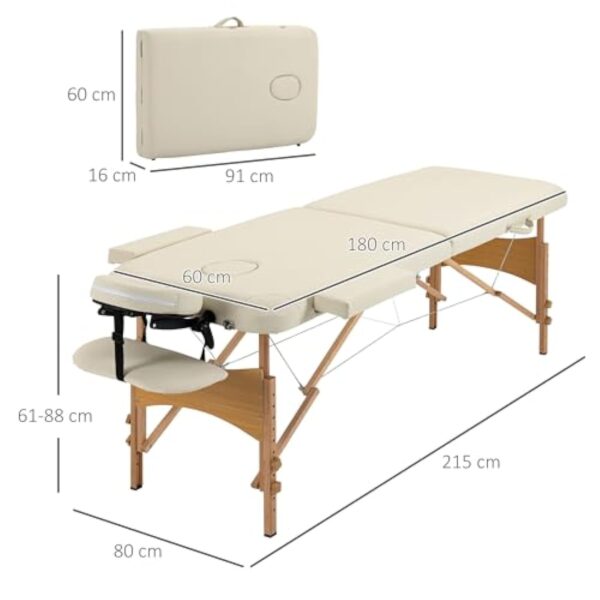 HOMCOM Lit/Table de Massage cosmetique Pliable en Bois 2 Zones (Crème) – Image 4