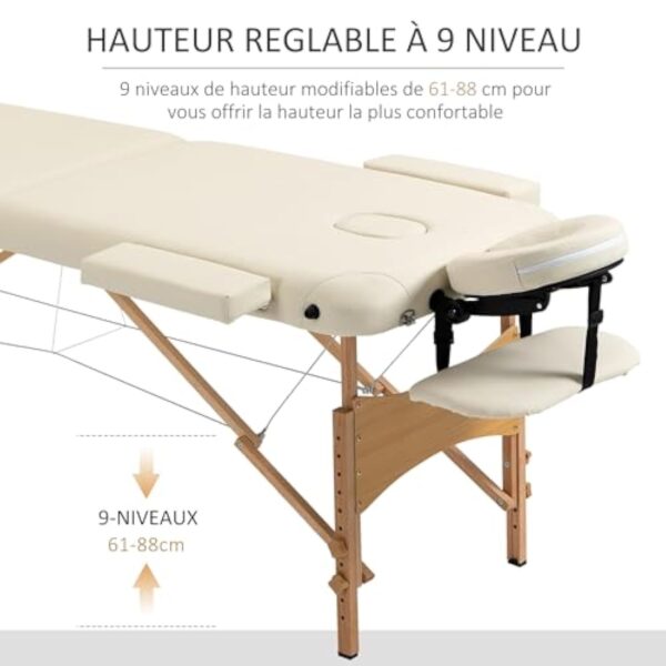 HOMCOM Lit/Table de Massage cosmetique Pliable en Bois 2 Zones (Crème) – Image 5