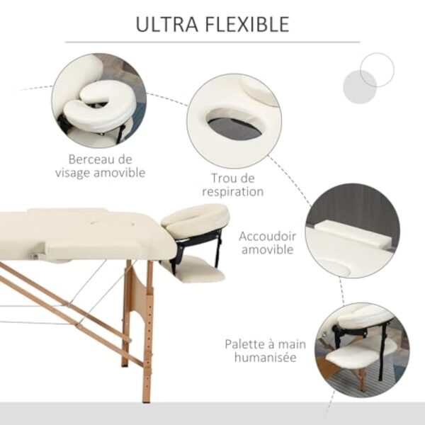 HOMCOM Lit/Table de Massage cosmetique Pliable en Bois 2 Zones (Crème) – Image 6