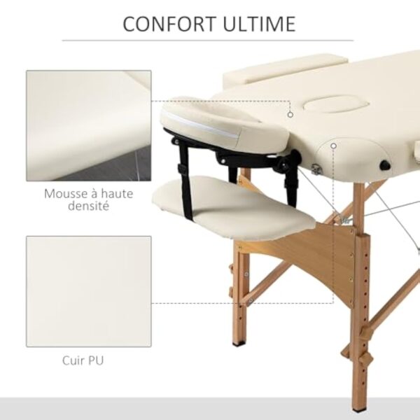 HOMCOM Lit/Table de Massage cosmetique Pliable en Bois 2 Zones (Crème) – Image 7
