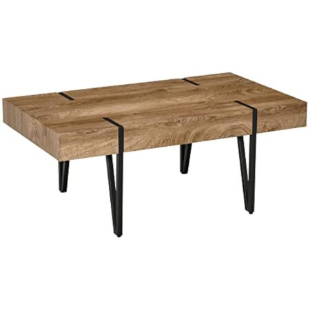 HOMCOM Table Basse rectangulaire de Style Industriel Base en métal Noir en épingle à Cheveux Plateau à l'aspect Ancien Base en Bois
