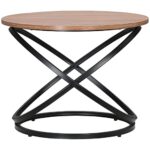 HOMCOM Table Basse Ronde de Style Industriel en métal Noir et Plateau Bois - Dim. Ø 60 x 46H cm
