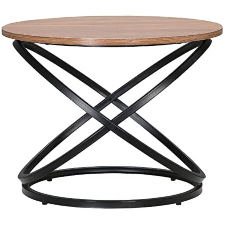 HOMCOM Table Basse Ronde de Style Industriel en métal Noir et Plateau Bois - Dim. Ø 60 x 46H cm