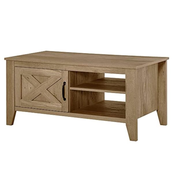HOMCOM Table Basse rectangulaire Style Rural Chic Placard avec étagère 2 niches MDF Aspect Bois Clair – Image 2