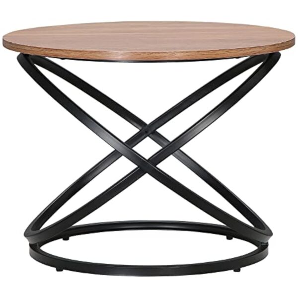 HOMCOM Table Basse Ronde de Style Industriel en métal Noir et Plateau Bois - Dim. Ø 60 x 46H cm – Image 2