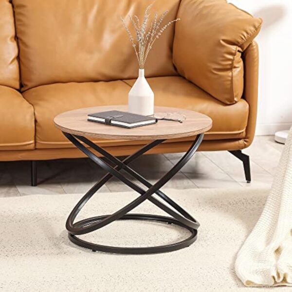 HOMCOM Table Basse Ronde de Style Industriel en métal Noir et Plateau Bois - Dim. Ø 60 x 46H cm – Image 3