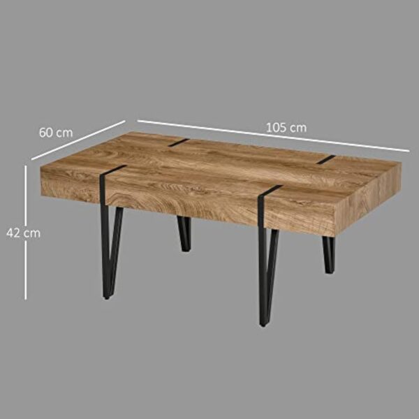 HOMCOM Table Basse rectangulaire de Style Industriel Base en métal Noir en épingle à Cheveux Plateau à l'aspect Ancien Base en Bois – Image 4