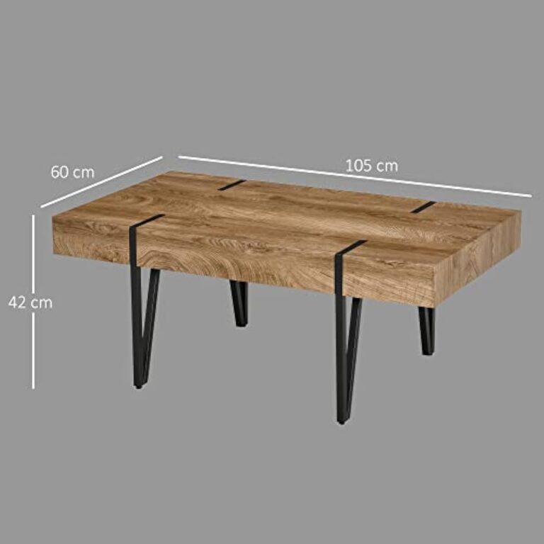 HOMCOM Table Basse rectangulaire de Style Industriel Base en métal Noir en épingle à Cheveux Plateau à l'aspect Ancien Base en Bois – Image 4