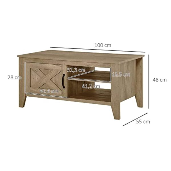 HOMCOM Table Basse rectangulaire Style Rural Chic Placard avec étagère 2 niches MDF Aspect Bois Clair – Image 4