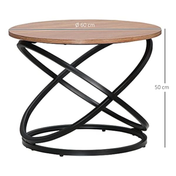 HOMCOM Table Basse Ronde de Style Industriel en métal Noir et Plateau Bois - Dim. Ø 60 x 46H cm – Image 4